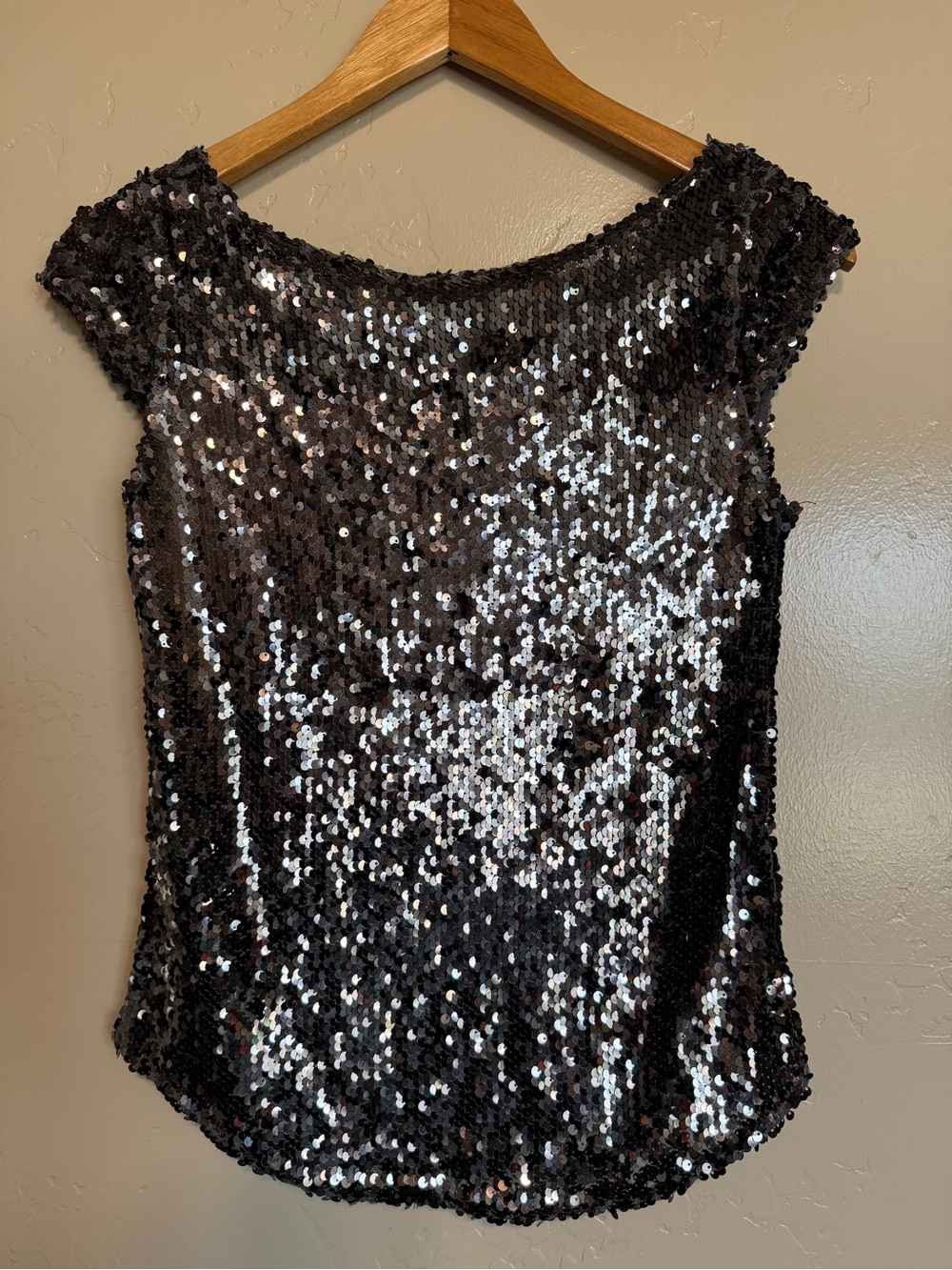 FREE PEOPLE Late Night Black Sequin Boatneck Top M